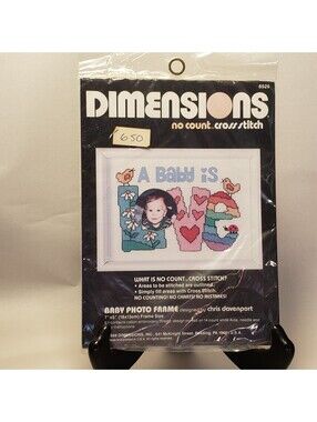 Vintage Dimensions No Count Cross Stitch Kit Baby Photo Frame LOVE #6526 NEW